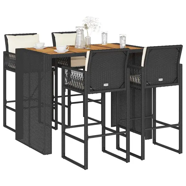 Gossi set mobilier bar de gradina cu perne, 5 piese, negru, poliratan