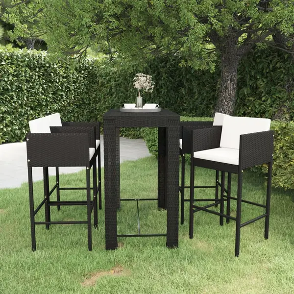 Gossi set mobilier bar de gradina cu perne, 5 piese, negru, poliratan