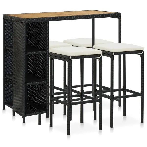 Gossi set mobilier bar de gradina cu perne, 5 piese, negru, poliratan