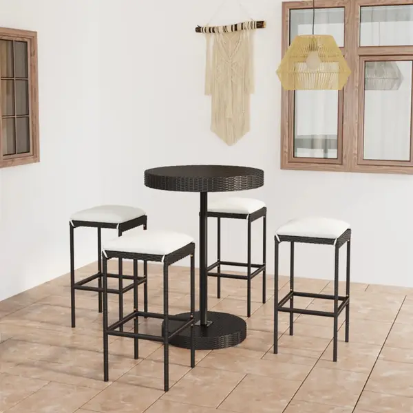 Gossi set mobilier bar de gradina cu perne, 5 piese, negru, poliratan