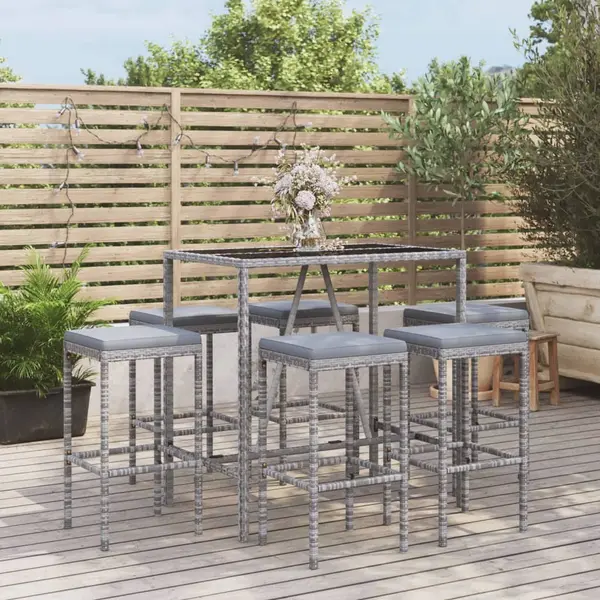 Gossi set mobilier bar de gradina cu perne, 7 piese, gri, poliratan