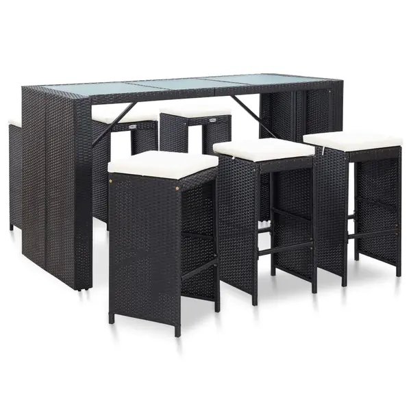 Gossi set mobilier bar de gradina cu perne, 7 piese, negru, poliratan