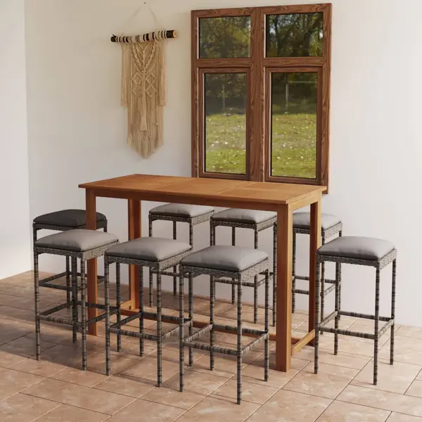 Gossi set mobilier bar de gradina cu perne, 9 piese, gri