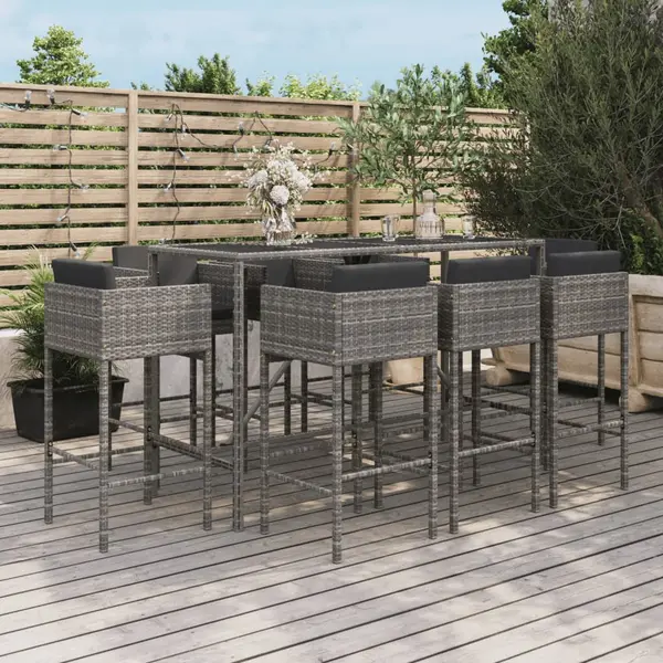 Gossi set mobilier bar de gradina, cu perne, 9 piese, gri, poliratan