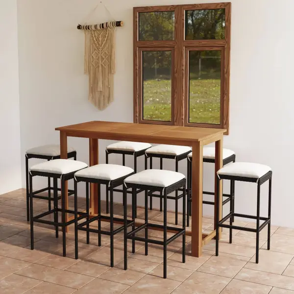 Gossi set mobilier bar de gradina cu perne, 9 piese, negru