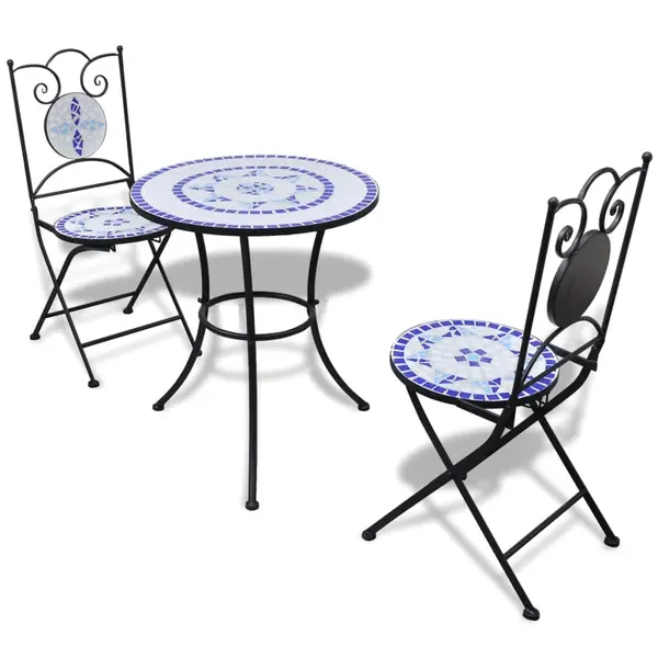 Gossi set mobilier bistro, 3 piese, albastru/alb, placi ceramice