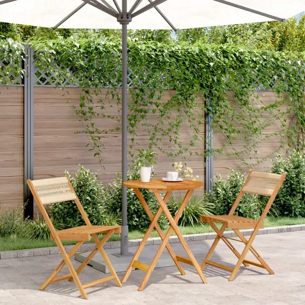 Gossi set mobilier bistro, 3 piese, bej, polipropilena si lemn masiv