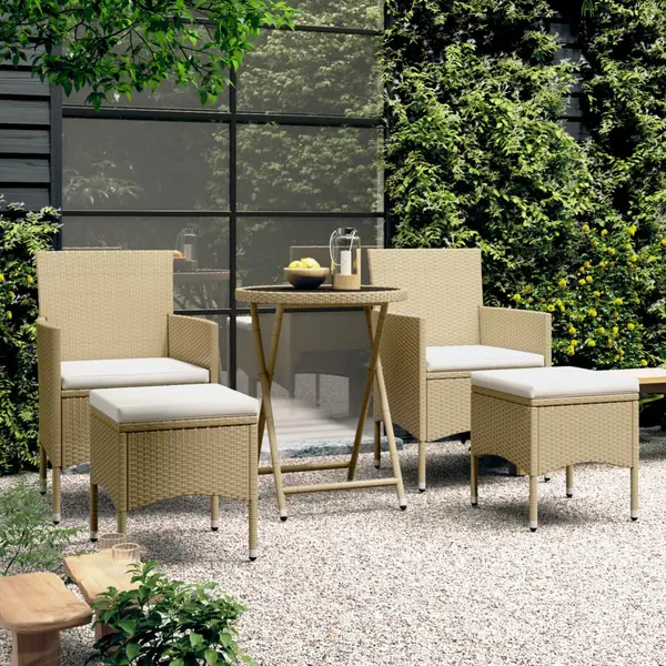 Gossi set mobilier bistro, 3 piese, bej, poliratan/sticla securizata