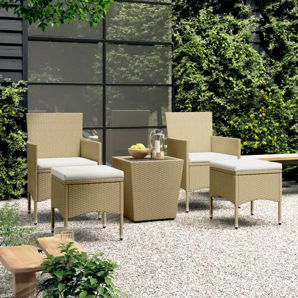Gossi set mobilier bistro, 3 piese, bej, poliratan/sticla securizata