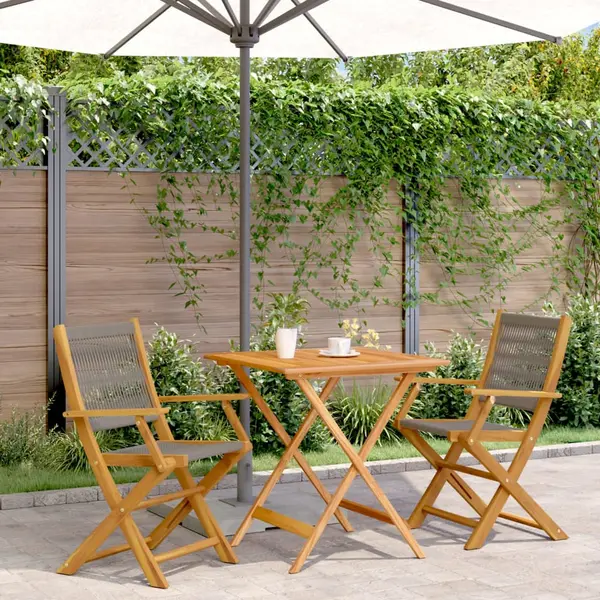 Gossi set mobilier bistro, 3 piese, gri, polipropilena si lemn masiv