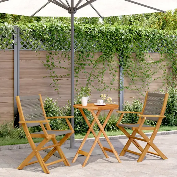 Gossi set mobilier bistro, 3 piese, gri, polipropilena si lemn masiv