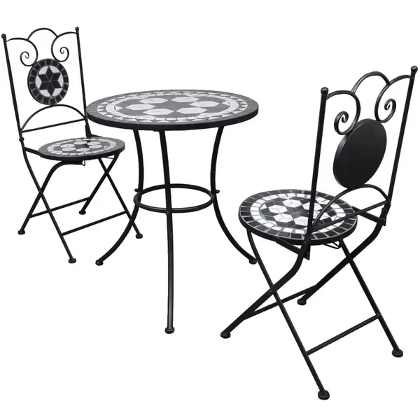 Gossi set mobilier bistro, 3 piese, negru/alb, placi ceramice