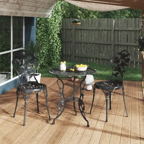 Gossi set mobilier bistro, 3 piese, negru, aluminiu turnat