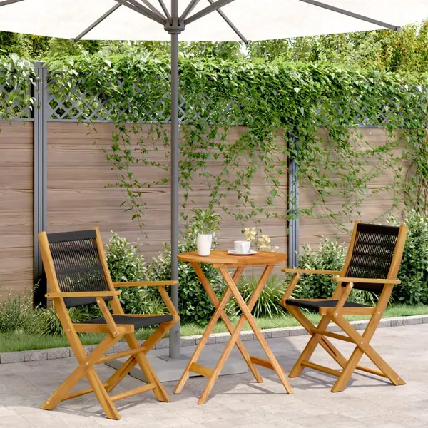 Gossi set mobilier bistro, 3 piese, negru, polipropilena lemn masiv