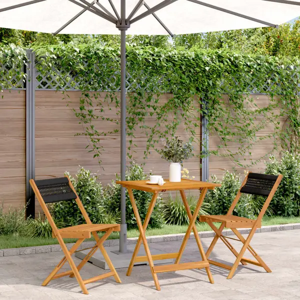 Gossi set mobilier bistro, 3 piese, negru, polipropilena lemn masiv