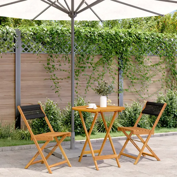 Gossi set mobilier bistro, 3 piese, negru, polipropilena lemn masiv