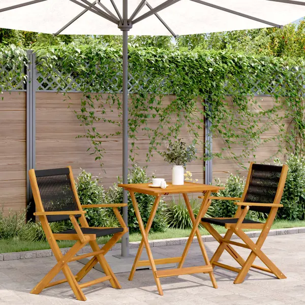 Gossi set mobilier bistro, 3 piese, negru, polipropilena lemn masiv