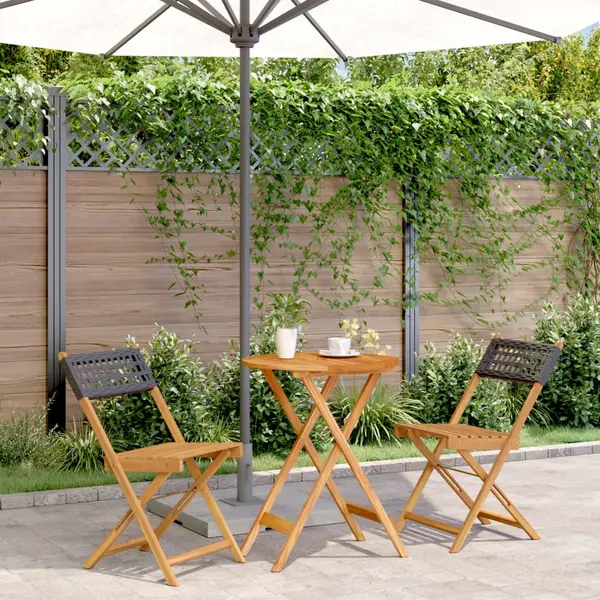 Gossi set mobilier bistro, 3 piese, negru, poliratan si lemn masiv