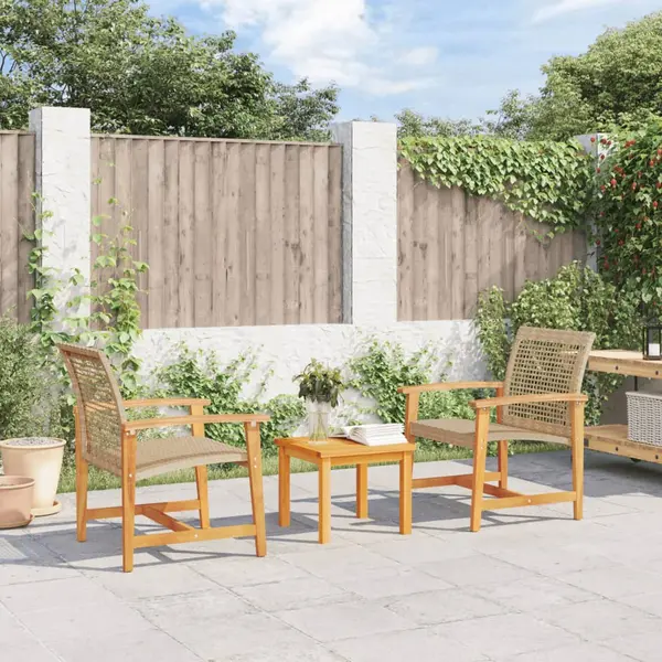 Gossi set mobilier bistro, 3 piese, poliratan bej/lemn de acacia