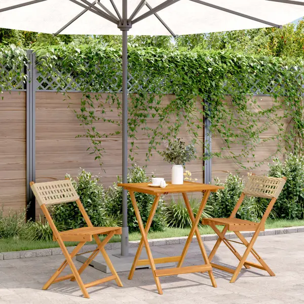 Gossi set mobilier bistro, 3 piese, poliratan bej/lemn masiv