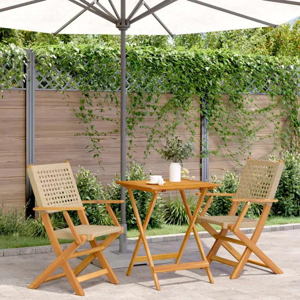 Gossi set mobilier bistro, 3 piese, poliratan bej/lemn masiv