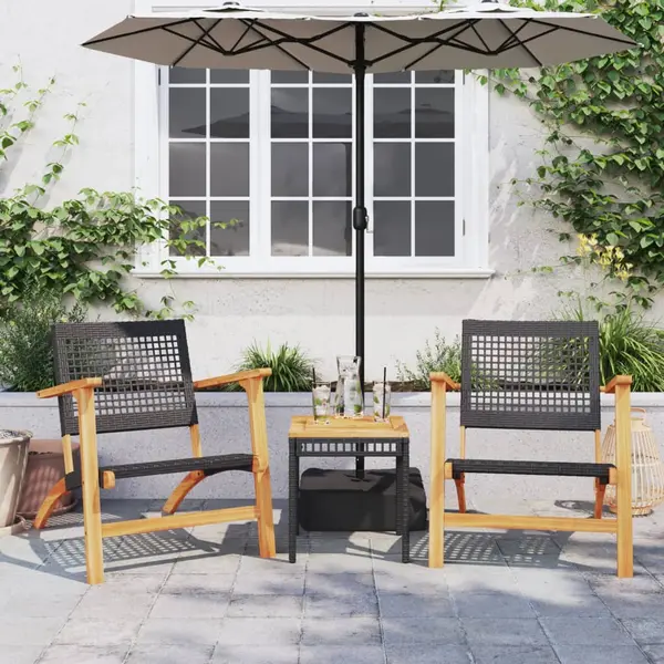 Gossi set mobilier bistro, 3 piese, poliratan negru/lemn de acacia