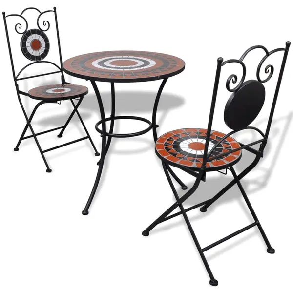 Gossi set mobilier bistro, 3 piese, teracota/alb, placi ceramice