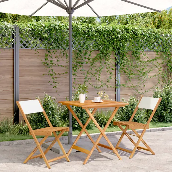 Gossi set mobilier bistro, 3 piese, textil alb crem/lemn masiv