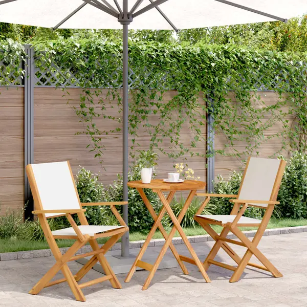 Gossi set mobilier bistro, 3 piese, textil alb crem/lemn masiv