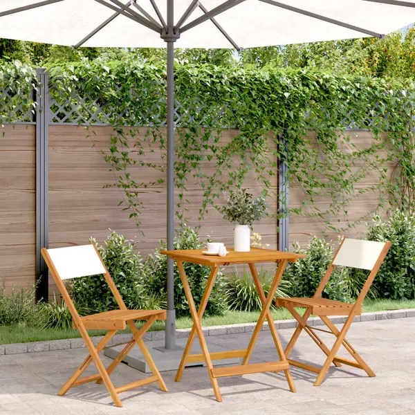 Gossi set mobilier bistro, 3 piese, textil alb crem/lemn masiv