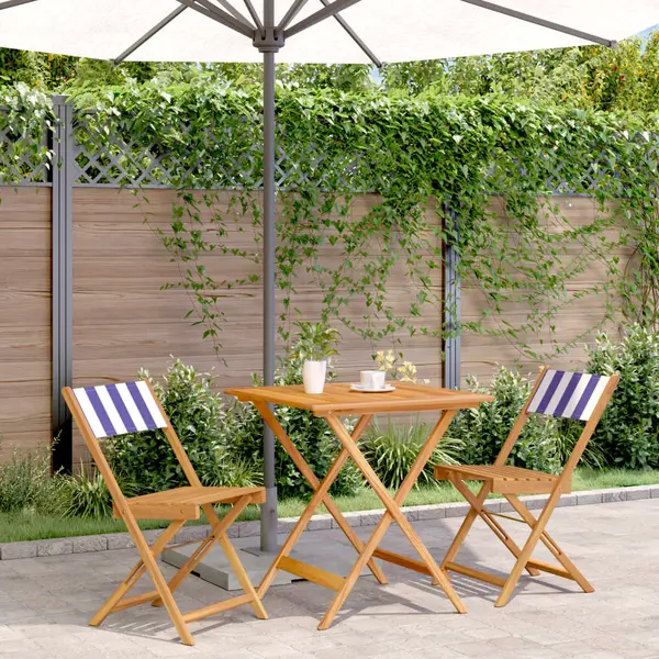 Gossi set mobilier bistro, 3 piese, textil albastru alb/lemn masiv