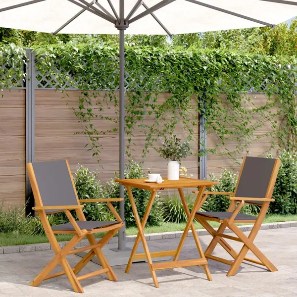 Gossi set mobilier bistro, 3 piese, textil antracit/lemn masiv