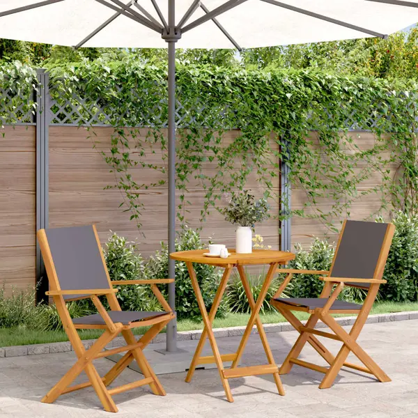 Gossi set mobilier bistro, 3 piese, textil antracit/lemn masiv