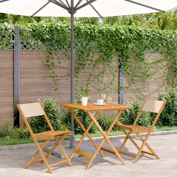 Gossi set mobilier bistro, 3 piese, textil bej/lemn masiv