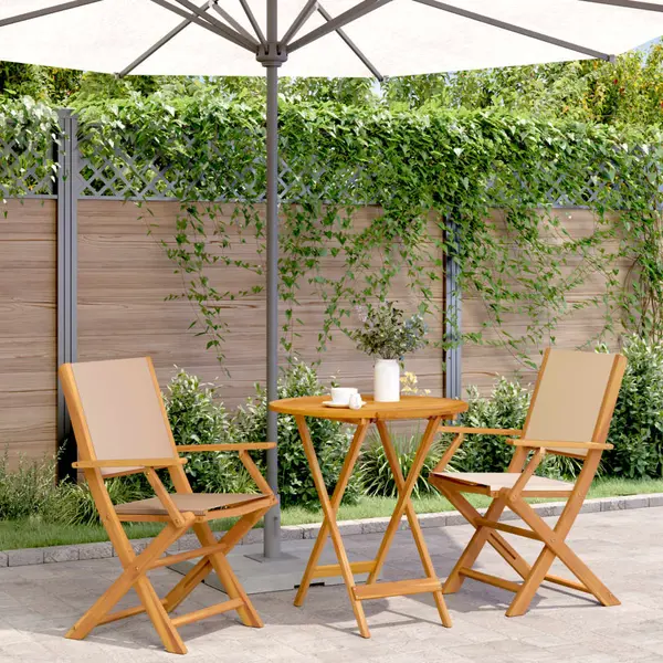 Gossi set mobilier bistro, 3 piese, textil bej/lemn masiv