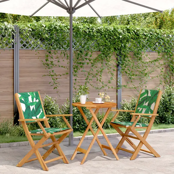 Gossi set mobilier bistro, 3 piese, textil model frunze/lemn masiv