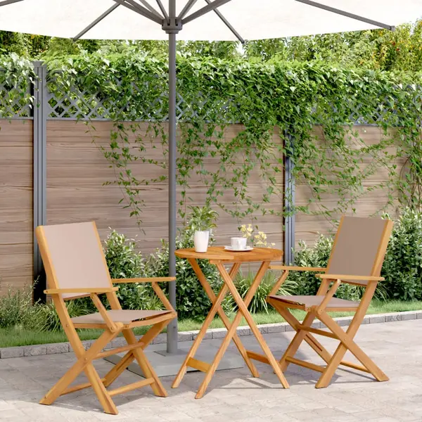 Gossi set mobilier bistro, 3 piese, textil taupe/lemn masiv