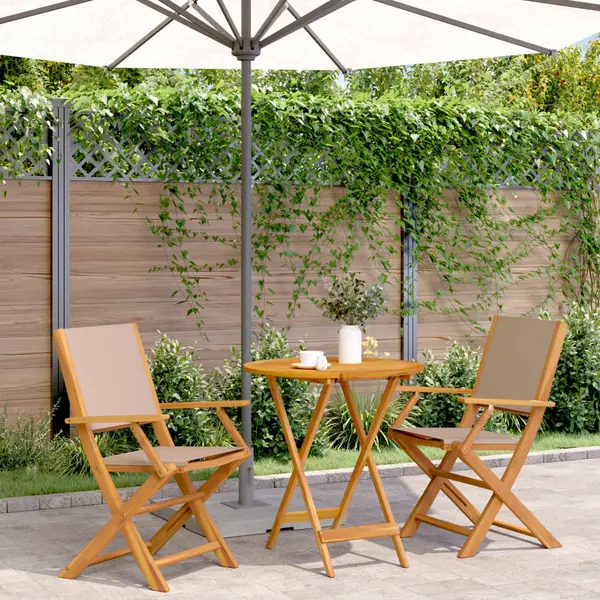 Gossi set mobilier bistro, 3 piese, textil taupe/lemn masiv