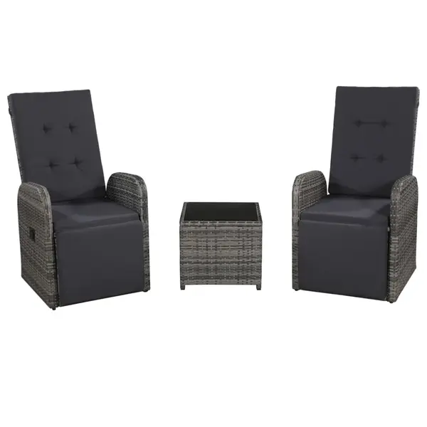 Gossi set mobilier bistro cu perne, 3 piese, gri, poliratan