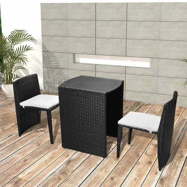 Gossi set mobilier bistro cu perne, 3 piese, negru, poliratan