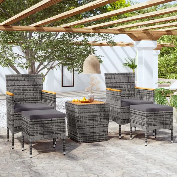 Gossi set mobilier bistro gradina 5 piese gri poliratan/lemn acacia