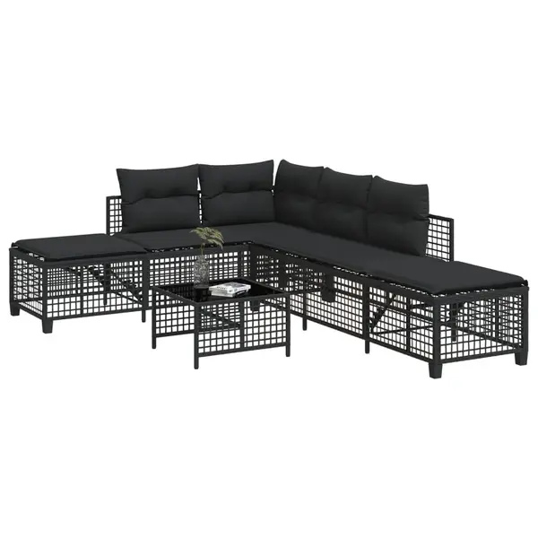 Gossi set mobilier coltar de gradina cu perne 3 piese negru poliratan