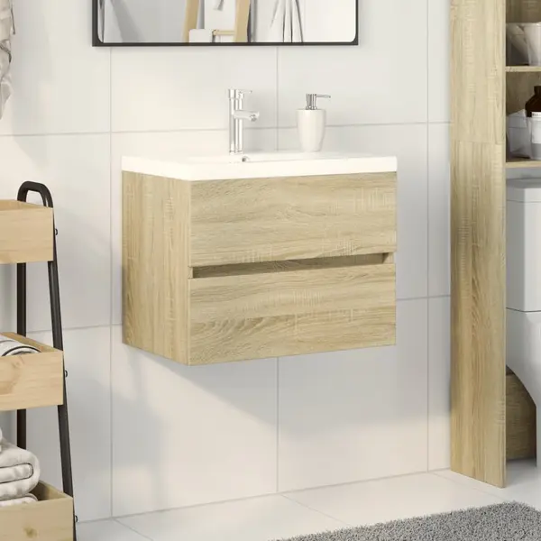 Gossi set mobilier de baie, 2 piese, ceramica si lemn prelucrat