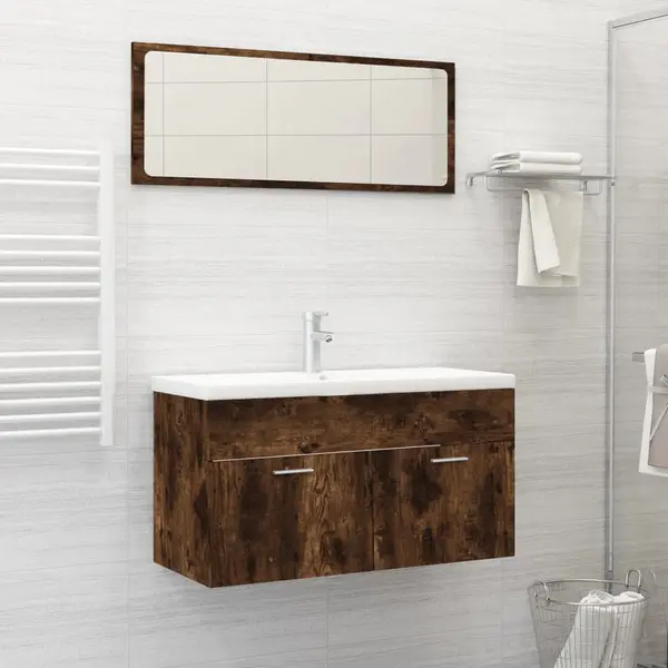 Gossi set mobilier de baie, 2 piese, stejar fumuriu, lemn prelucrat