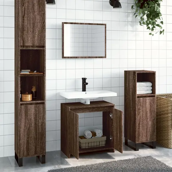 Gossi set mobilier de baie, 2 piese, stejar maro, lemn prelucrat
