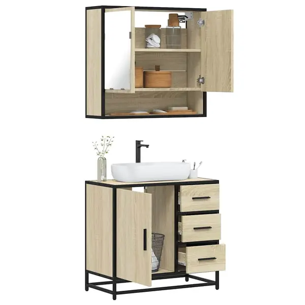 Gossi set mobilier de baie, 2 piese, stejar sonoma, lemn prelucrat