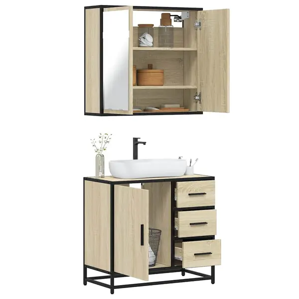 Gossi set mobilier de baie, 2 piese, stejar sonoma, lemn prelucrat