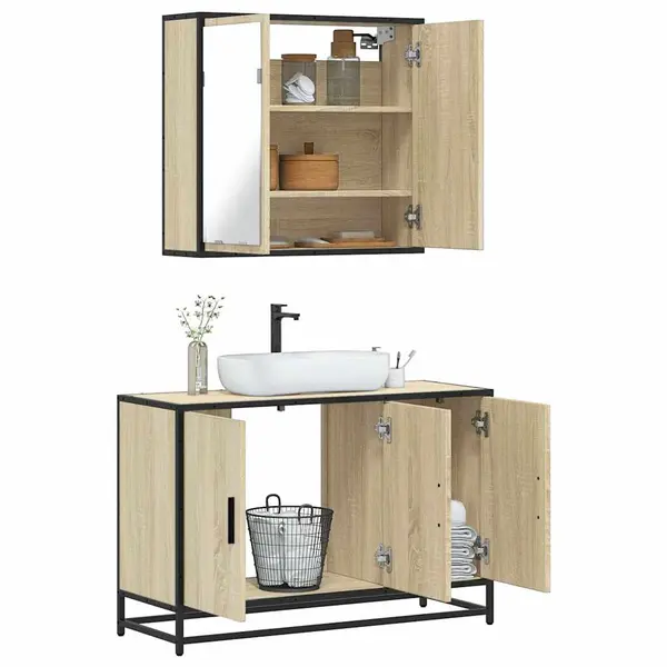 Gossi set mobilier de baie, 2 piese, stejar sonoma, lemn prelucrat