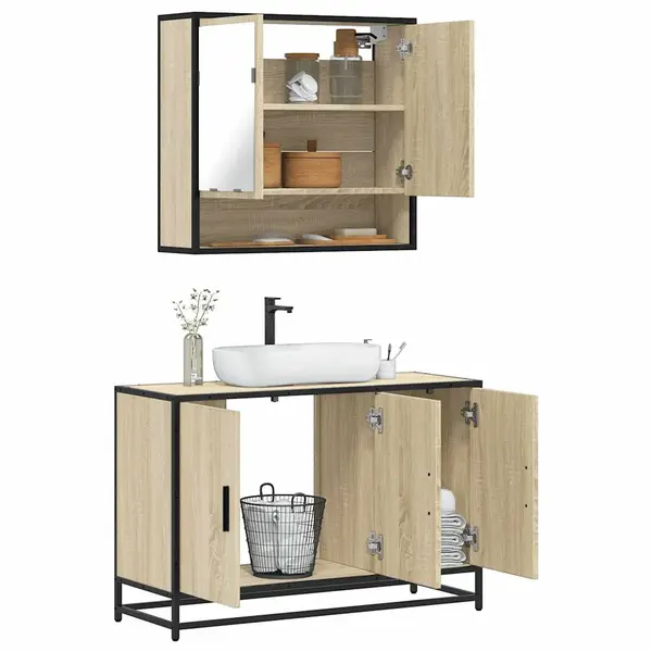 Gossi set mobilier de baie, 2 piese, stejar sonoma, lemn prelucrat