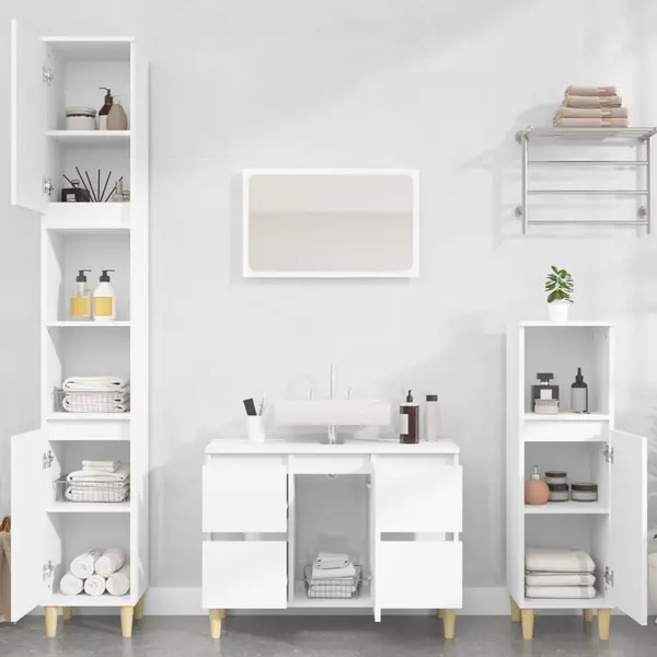 Gossi set mobilier de baie, 3 piese, alb, lemn compozit